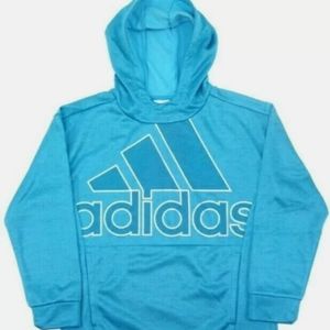 New Adidas Logo Girls Poly Fleece Hoodie Pullover NWT Sky Blue Size Large [14]